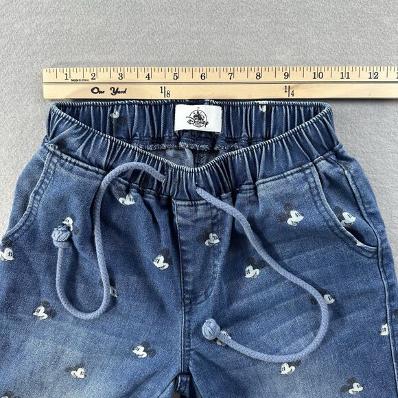 Disney Parks Mickey Mouse Denim Joggers Size XXS Jeans Pants Allover Print Hip - Picture 10 of 12